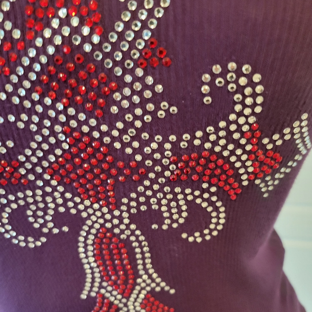 PURPLE RHINESTONE TWISTED CROSS TANK TOP SIZE MEDIUM NWOT - Picture 3 of 6